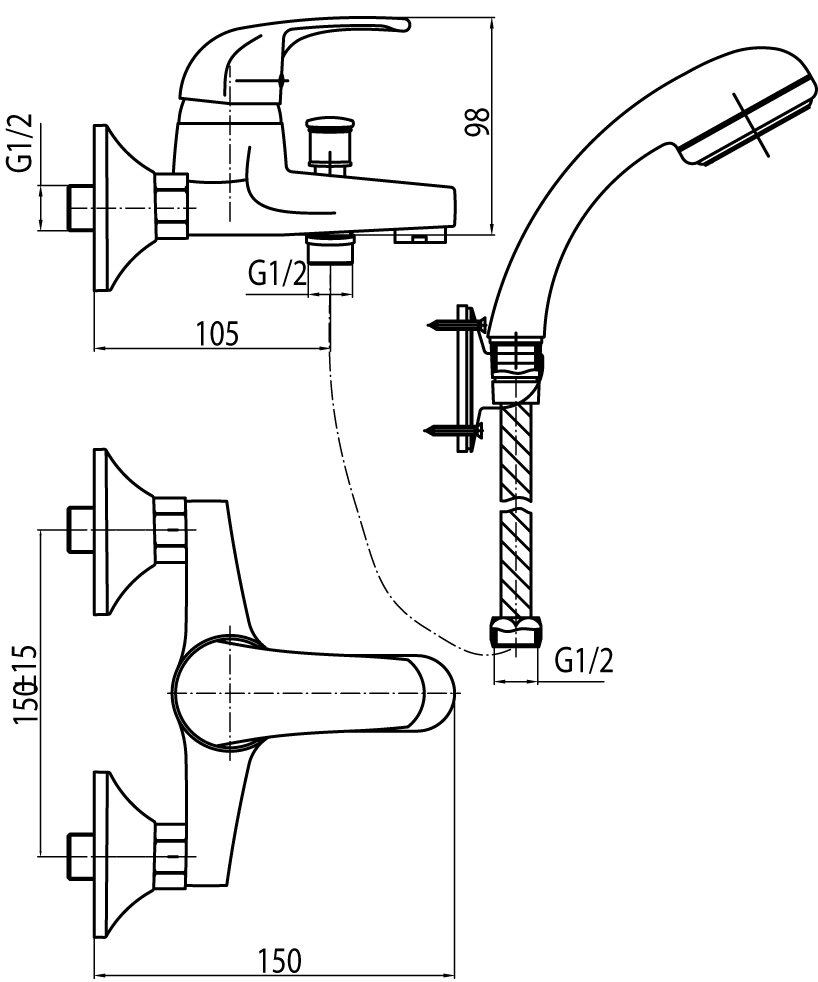 LOGIC Wall mounted bath mixer Valvex